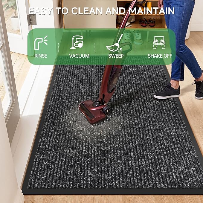 Front Door Mat, Heavy Duty Indoor Outdoor Doormat for Entryway, 96" x 48" Low Profile Outdoor Mats for Home Entrance, Stain and Fade Resistant Welcome Mat for High Traffic Area, Black