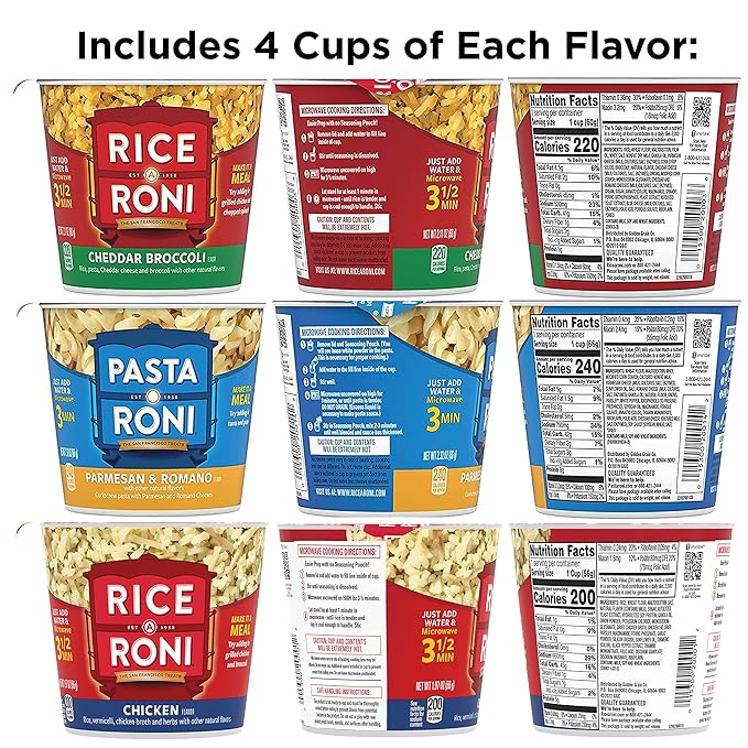Rice-A-Roni Cups Individual Cup, 3-Flavor Variety Pack, 2.25 Oz (Pack of 12)
