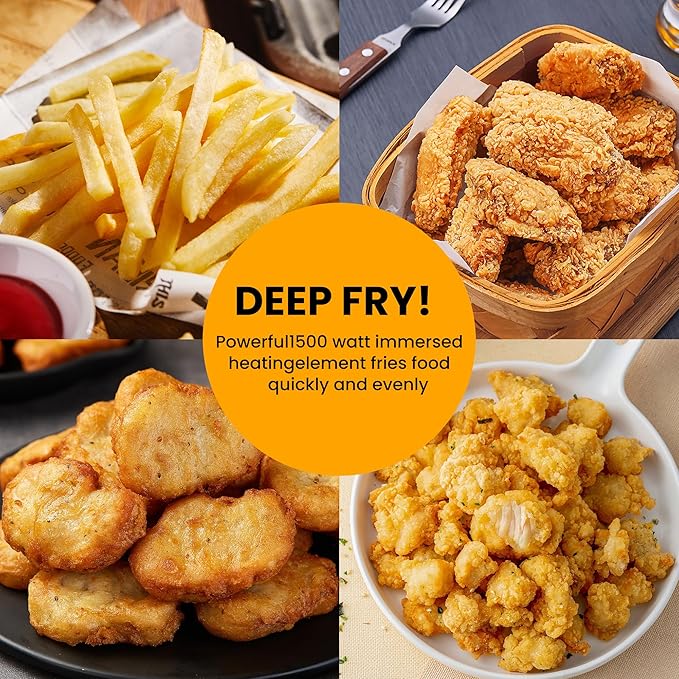 SUSTEAS 1.5 Liter/1.35QT Electric Deep Fryer, 900W, Timer Control, Adjustable Temperature, Lid with Viewing Window and Removable Frying Basket, Stainless Steel, Perfect for Kitchen, French Frie