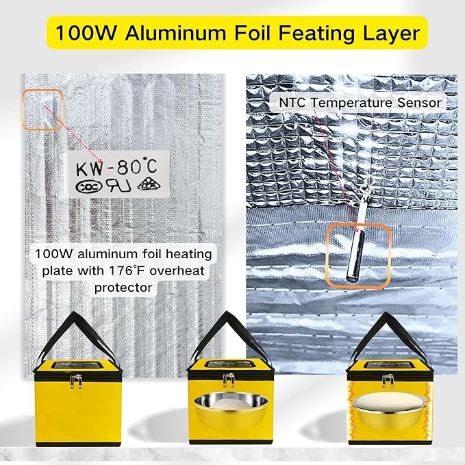Dough Proofing Box Heater 100w,Sourdough Starter Warmer with NTC Sensor,20L Proofer Foldable Precise Control Temp & Time for Fermentation Sourdough,Yogurt,Natto,Yellow