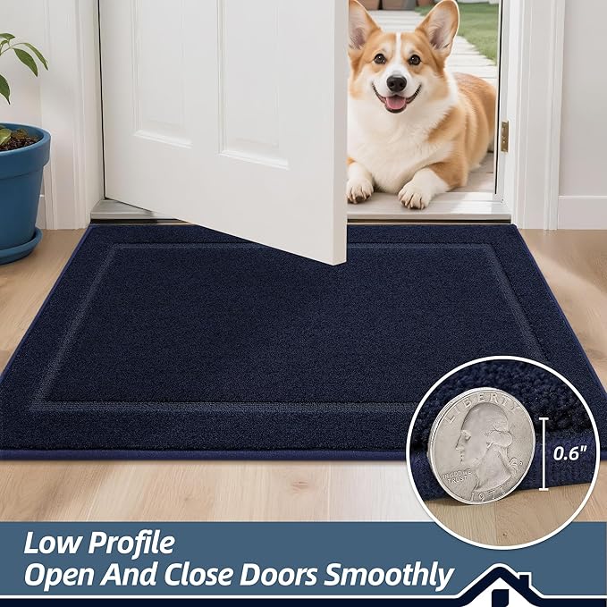 BEQHAUSE Dog Door Mat for Muddy Paws 24"x36" Dirt Trapper Absorbent Doormat Non Slip Entryway Rugs Washable Stain Resistant Welcome Floor Mat Soft Low-Profile for Front Back Door, Navy Blue