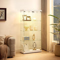 Yoluckea 4 Shelves Glass Display Cabinet with Light and 2 Doors, Floor Standing Clear Glass Curio Cabinet Collection Display for Living Room Bedroom 66.3” x 31.5” x 14.2” White