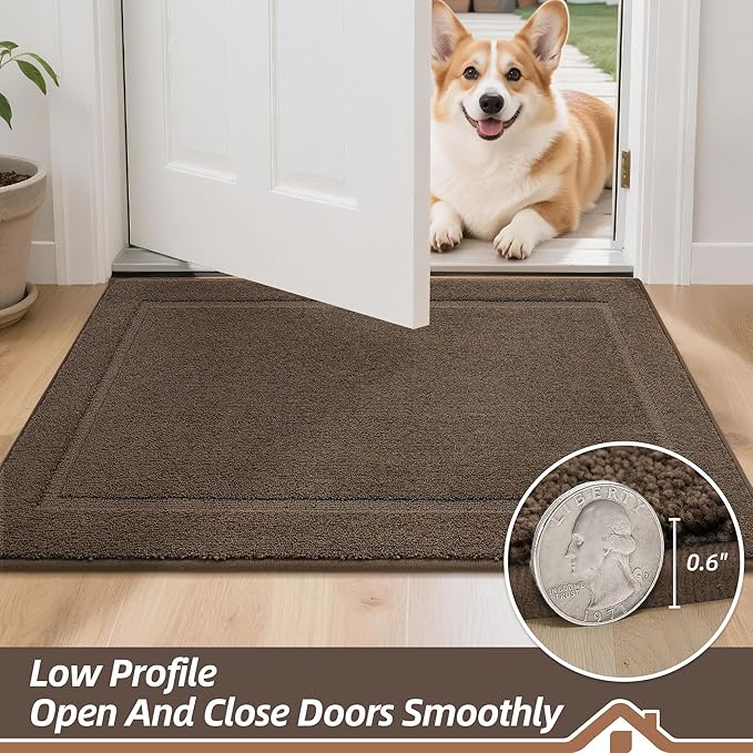 BEQHAUSE Dog Door Mat for Muddy Paws 36"x60" Dirt Trapper Absorbent Doormat Non Slip Entryway Rugs Washable Stain Resistant Welcome Floor Mat Soft Low-Profile for Front Back Door, Brown