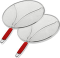 ALPHA LIVING 2 Pack Splatter Guard for Frying Pan & Food Strainer and Universal Cookware 13" - Stops Hot Oil Splash - RED Handle - Splatter Screen for Cooking - Alpha Living