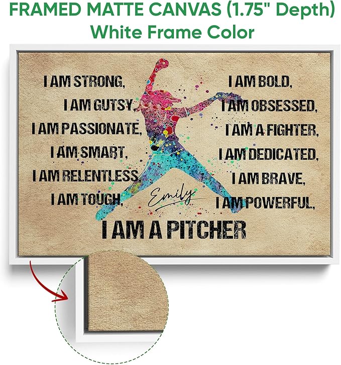 Custom Softball I Am A Pitcher Gift For Softball Lover Player Personalized Name Poster & Framed Canvas, Wall Art Home Office Decoration Living Room Bedroom Aesthetic Decor