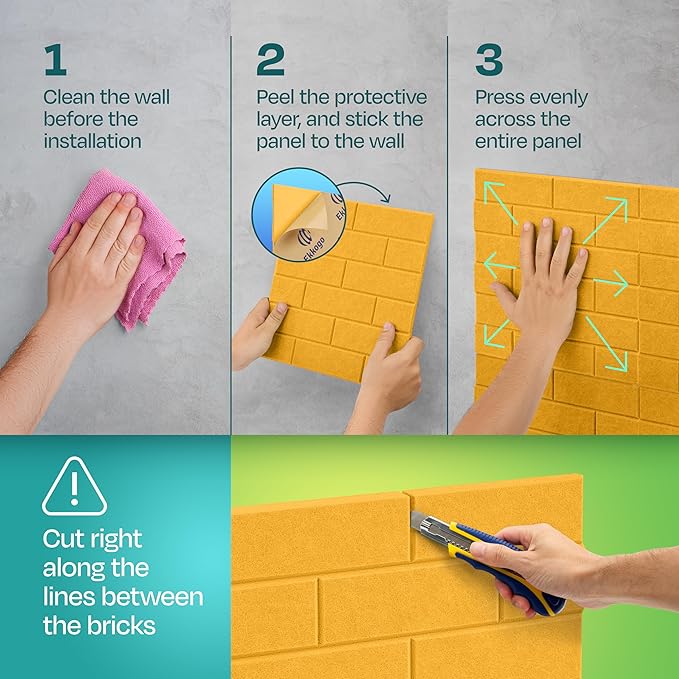Acoustic Panels 18-Pack Soundproof Wall Panels 12"X12"X0.4" Brick Style Sound Panels Premium Sound Dampening Panels Easy Self Adhesive Installation - [Yellow Orange Gold]