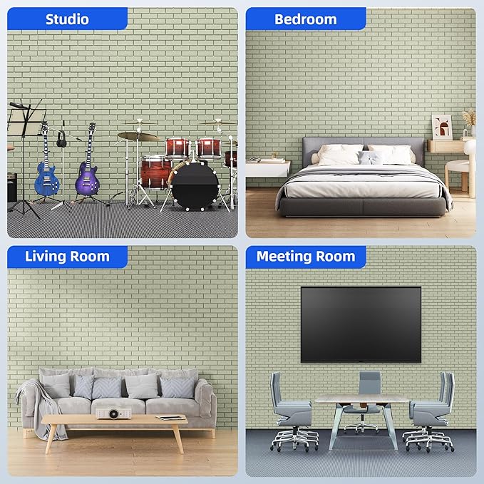 20 Pack Acoustic Panels with Self Adhesive, 12" X 12" X 0.4" High Density Sound Proof Foam Panels for Walls, Soundproof Wall Panels, Brick Sound Absorbing Panels for Home Studio Office Decor - Sage