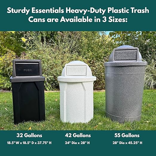 Campus Collection 32 Gallon Square Slatted 100% Recycled Plastic Heavy-Duty Commercial Outdoor or Indoor Trash Can with Push Top Lid | Great for Schools and Businesses - Blue