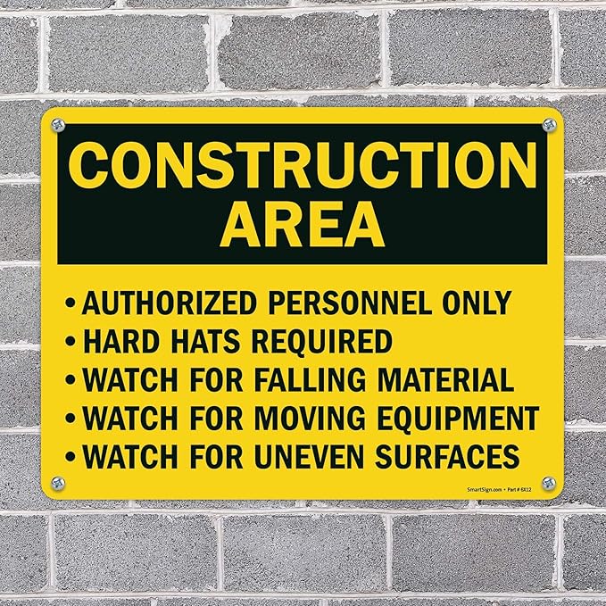 SmartSign "Construction Area - Authorized Personnel Only, Hard Hats Required" Sign | 18" x 24" Aluminum
