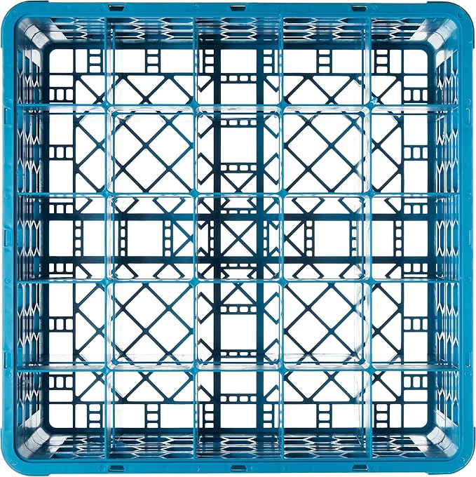 Carlisle FoodService Products OptiClean Plastic 25-Compartment Divided Glass Rack with Extender, Blue, (Pack of 3)