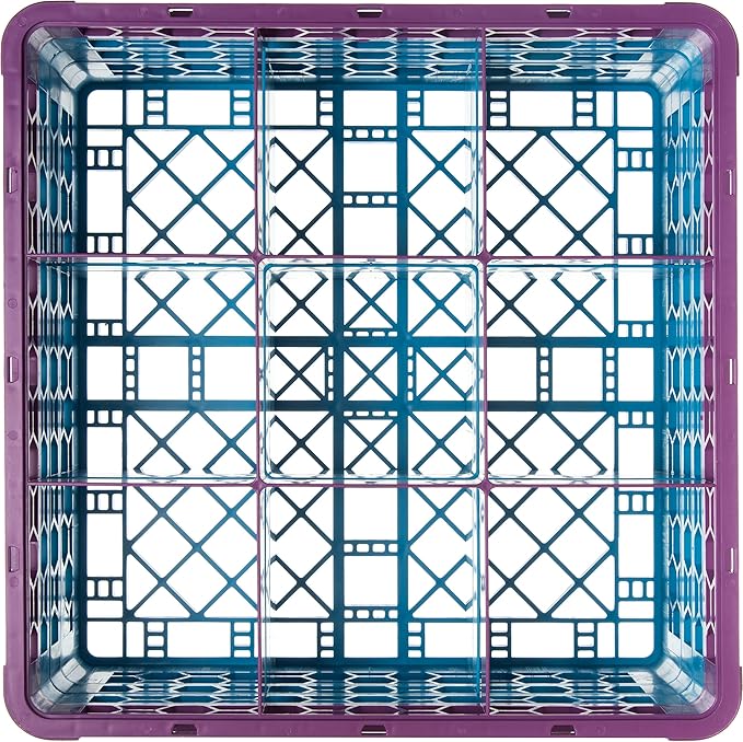 CFS RG9-3C414 OptiClean 9 Compartment Glass Rack with 3 Extenders, 8.72", Polypropylene, Lavender/CFS Blue