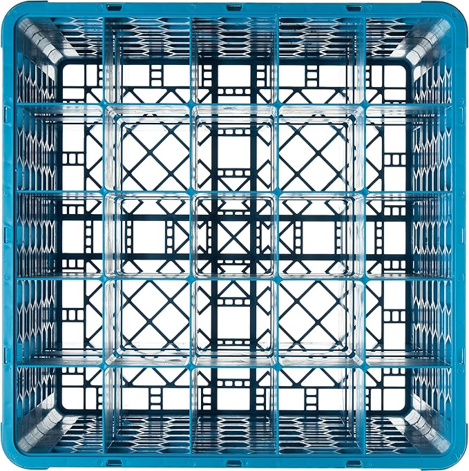 CFS RG25-514 OptiClean 25 Compartment Glass Rack with 5 Extenders, 11.9", Blue, Polypropylene, Blue