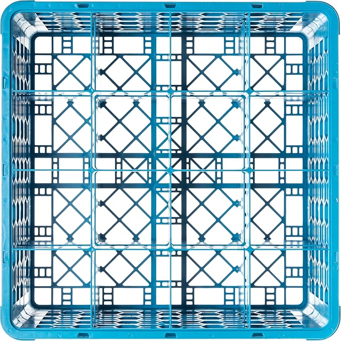Carlisle FoodService Products Opticlean Glass Rack 16 Compartments with 3 Extenders for Kitchens and Restaurants, Plastic, 19.875 x 19.875 x 8.5 Inches, Carlisle Blue