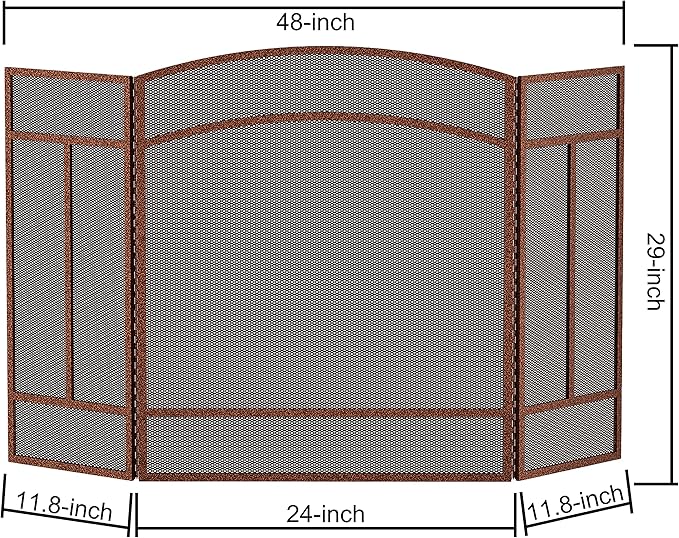 Fire Beauty Fireplace Screen 3 Panel Wrought Iron 48"(L) x 29"(H) Spark Guard Cover(Antique Bronze)