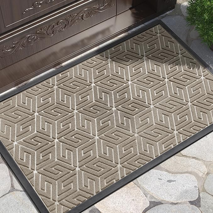 Yimobra Doormat Outdoor Entrance 29.5x17, All-Weather Waterproof Outdoor Mats for Front Door, Non Slip Welcome Door Mat for Patio Proch Outside Entryway Indoor, Pale Khaki