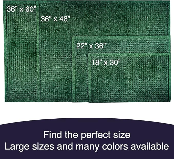 Ecomills Rubber Doormat, Large, 36" x 48", Green, Large, Absorbent Indoor Outdoor, Stain Resistant, Rubber Non Slip Backing, Heavy Duty, Durable