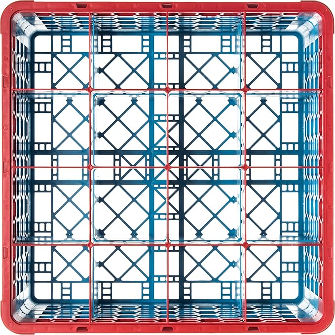 CFS RG16-3C410 OptiClean 16 Compartment Glass Rack with 3 Extenders, 8.72", Polypropylene, Red/CFS Blue