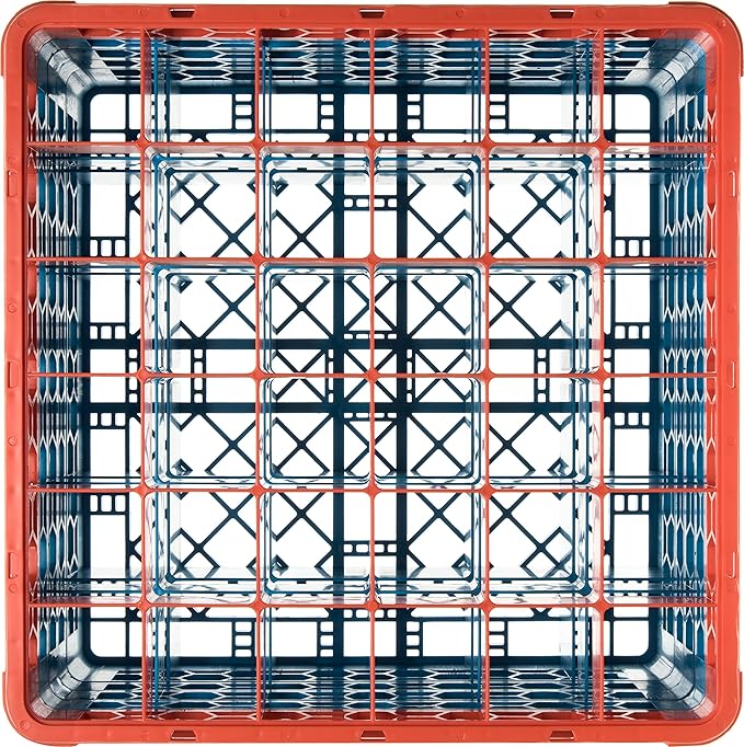 CFS RG36-4C412 OptiClean 36 Compartment Glass Rack with 4 Extenders, 10.3", Polypropylene, Orange/CFS Blue