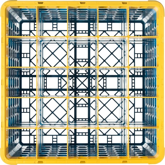 CFS RG25-5C411 OptiClean 25 Compartment Glass Rack with 5 Extenders, 11.9", Polypropylene, Yellow/CFS Blue