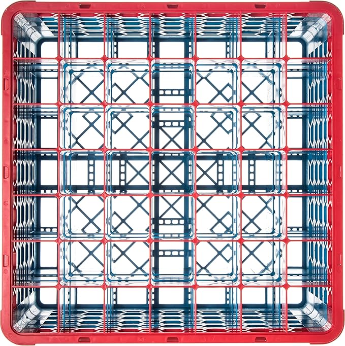 CFS RG49-4C410 OptiClean 49 Compartment Glass Rack with 4 Extenders, 10.3", Polypropylene, Red/CFS Blue