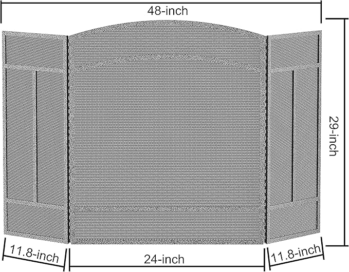 Fire Beauty Fireplace Screen 3 Panel Wrought Iron 48"(L) x 29"(H) Spark Guard Cover(Pewter)
