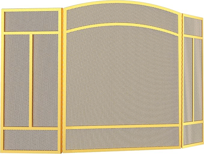 Fire Beauty Fireplace Screen 3 Panel Wrought Iron 48"(L) x 29"(H) Spark Guard Cover(Golden Dusting)
