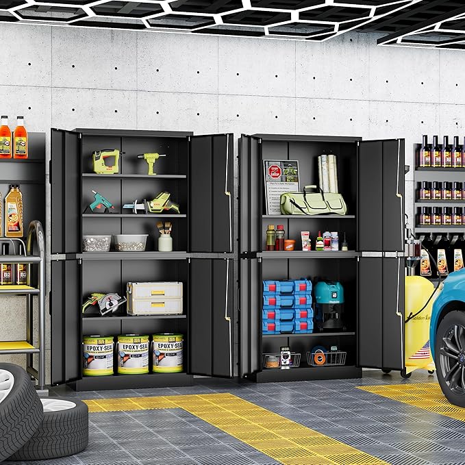 71” Metal Storage Cabinet-Lockable File Garage Tool Cabinets with Doors and Shelves-Tall Black Steel Cabinet for Garage-Heavy Duty File Storage for Office, Gym, School
