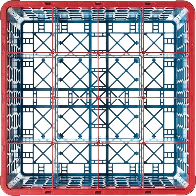 CFS RG16-4C410 OptiClean 16 Compartment Glass Rack with 4 Extenders, 10.3", Polypropylene, Red/CFS Blue